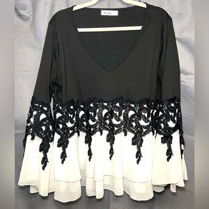 Elegant Black and White Lace Blouse